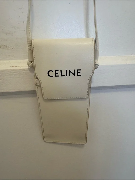 CELINE White Leather Phone Crossbody Bag