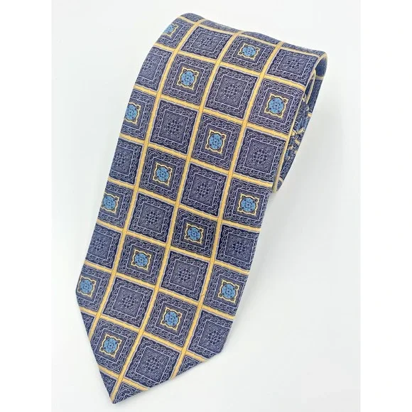 Ermenegildo Zegna Men's Neck Tie Blue Geometric‎ Made in Italy