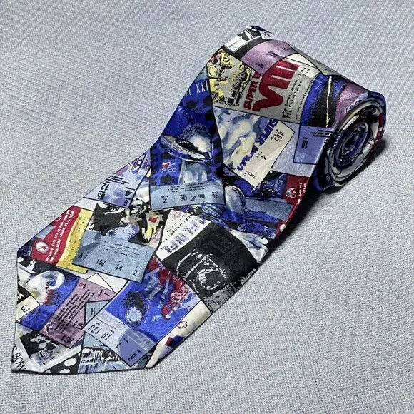 Vintage NFL Super Bowl Tickets‎ Print Mens 100% Woven Silk Necktie 3.75 x 55