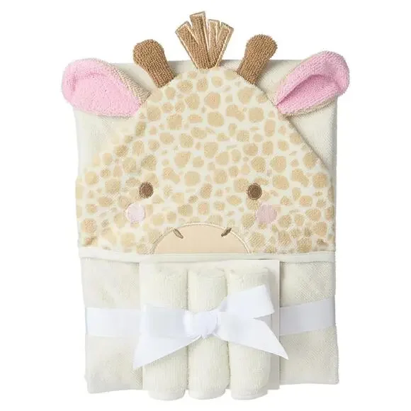 Little & Loved Hooded Towel‎ & Washcloth Set Baby Shower Bathtime 30x30 New