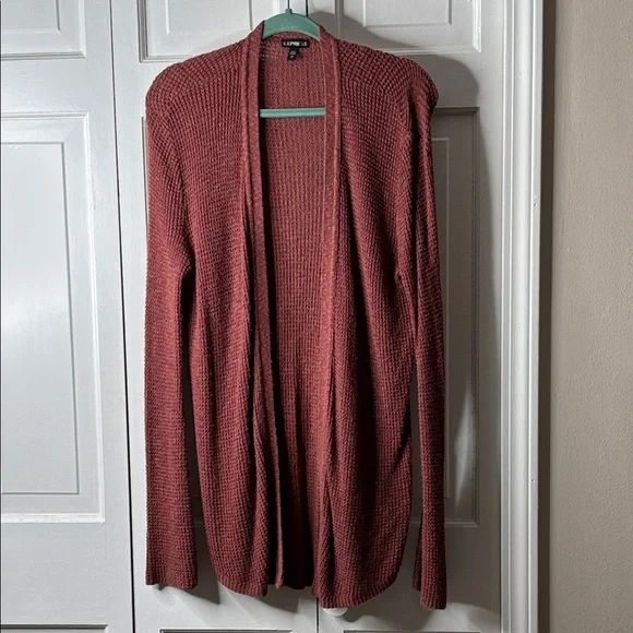 Express Open-Front Waffle Cardigan - Mauve Rose sz M