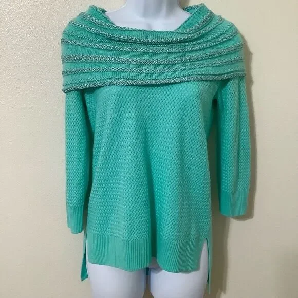 Teal Retro Wintercore‎ Cabincore Holiday Feminine Winter Sparkly Knit Sweater XS