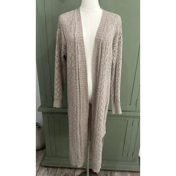 Womens Longline Crochet Cardigan Size M Earthy Indie Natural Y2K Boho Beachy‎