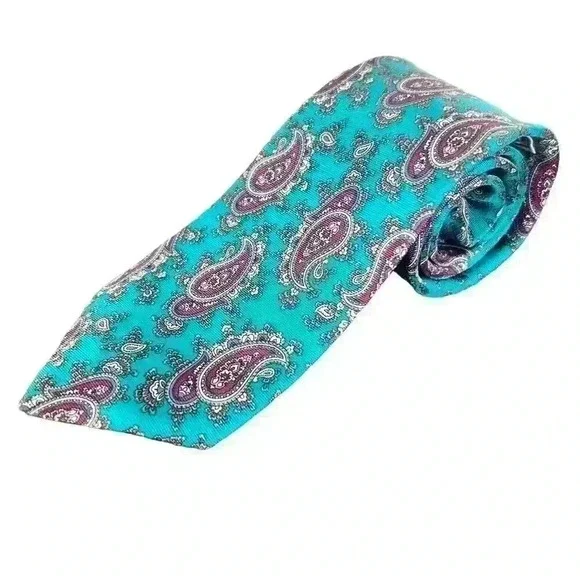 Hardy Amies Green Paisley 100% Silk Tie Necktie‎ 3” Wide