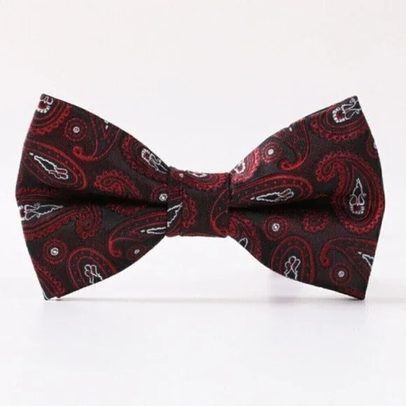 Mens Paisley Bow Tie Red Black White Adjustable Formal Wedding Prom NWT