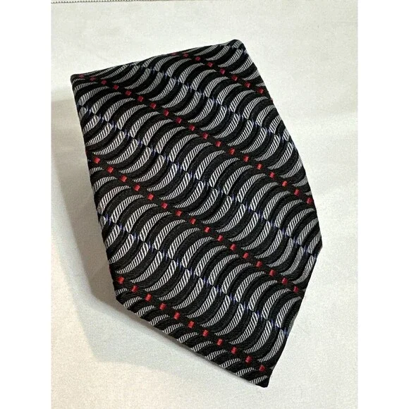 JOS A BANK Silk tie, Made‎ in ITALY, Black & white With red and  blue Accents