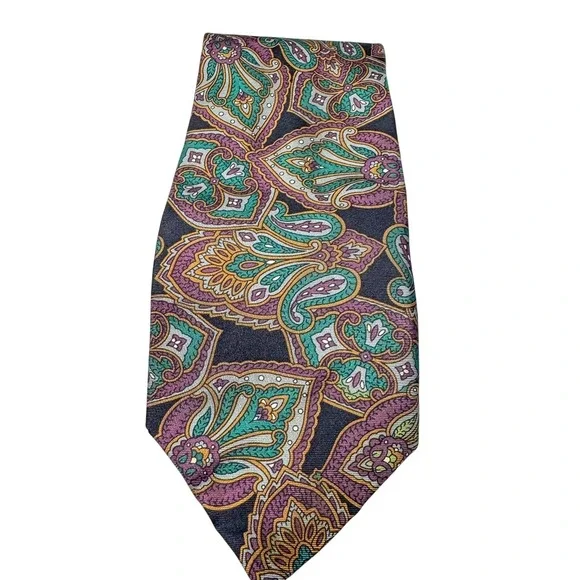 Vintage Christian Dior Tie Mens Silk Paisley Purple Green Monsieur 90s USA‎