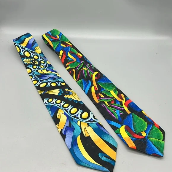Pair of Rush Limbaugh No Boundaries Mens Silk Tie Vintage 90s Colorful Neckties