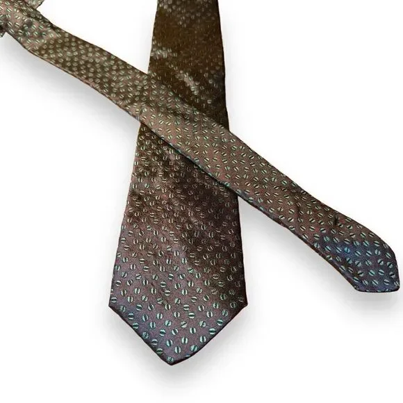 Tom James Navy & Teal Coffee Bean Made in USA Silk Tie