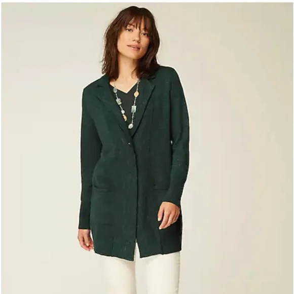 J.JILL Green Escarole Marled Space Dyed Single Button Textured‎ Sweater Jacket M