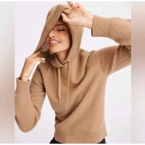Rag & Bone Women’s 100% Cashmere Hooded Logan Sweater Size XXS Tan Knit Hoodie
