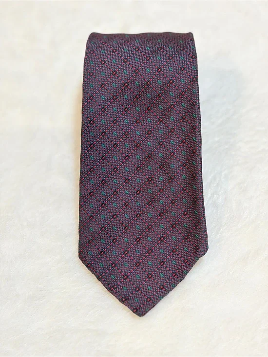 Rare Vintage Enrico Cucci Roma Burgundy Jacquard Woven Micro-Geometric Tie