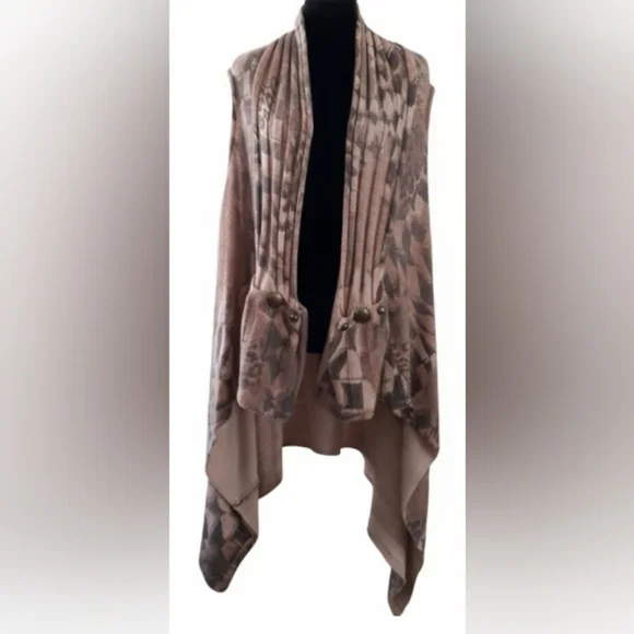 Vintage Boho XL Wool Lagenlook Artisy Poncho Vest Asymmetrical Cardigan