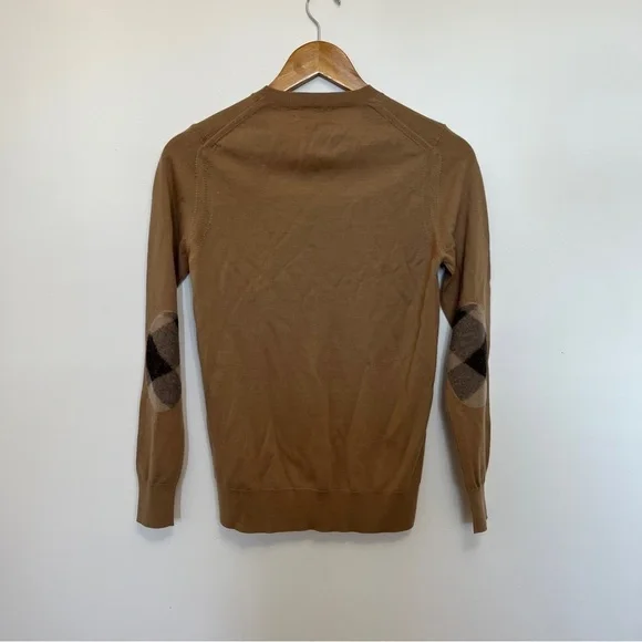 Burberry Classic Tan Nova Check Elbow Crewneck Sweater Size XS NWOT Repaired