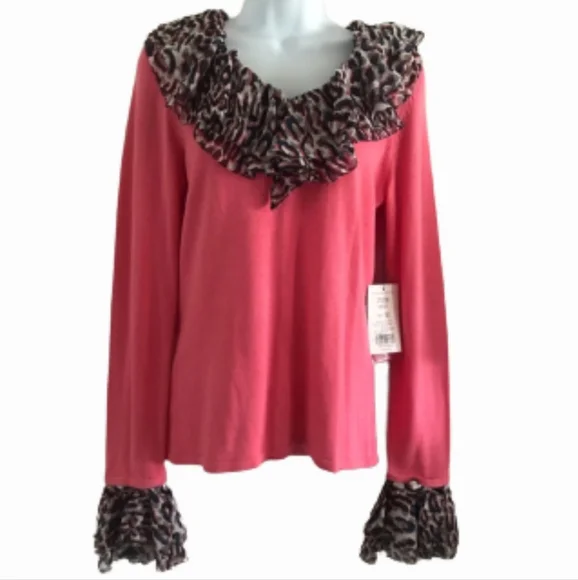 Etcetera Removable Ruffled Collar & Cuffs Pinklady Sweater