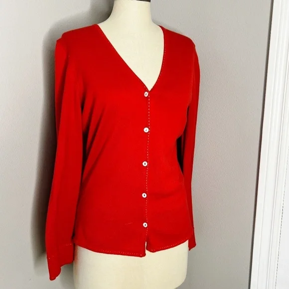 Loro Piana Cotton Button Front Cardigan Red Size 46