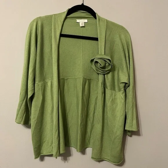 Garnet Hill Open Front Cardigan Sweater Half/Quarter Length Sleeves Size XL