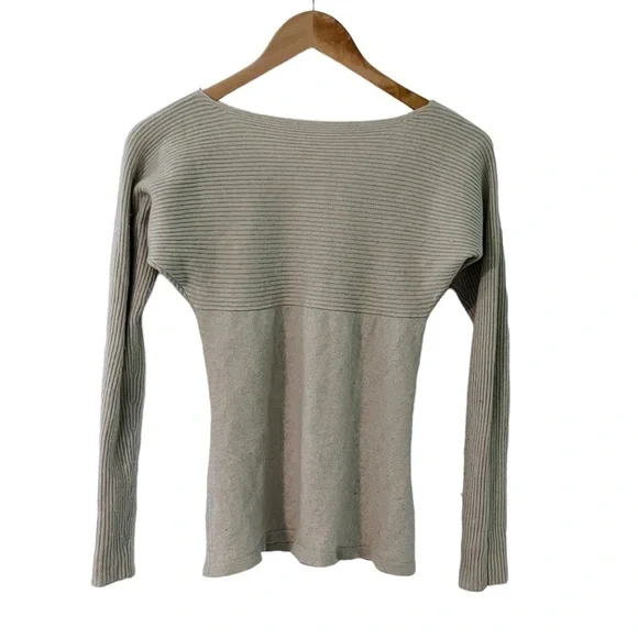 Autumn Cashmere Cream Ribbed Off the Shoulder Knot Back Sweater