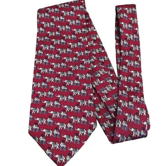 Brooks Elephant Print Necktie Trunk Up Pure Silk Made in USA EUC Circus Tie