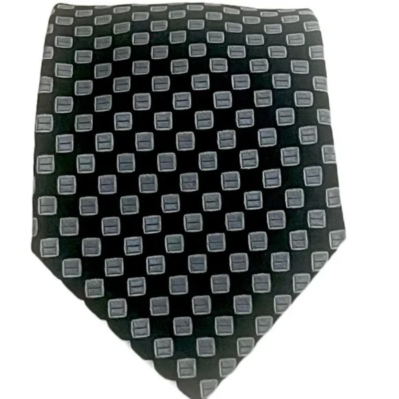 Tommy Hilfiger 100% Silk Embroidered Designer Tie Blue‎ Geometric Preppy Necktie