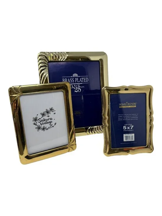 Vintage‎ Brass Photo Frames Set 3 8x10 5x7 Mixed Sizes 1980s Shiny Curvy