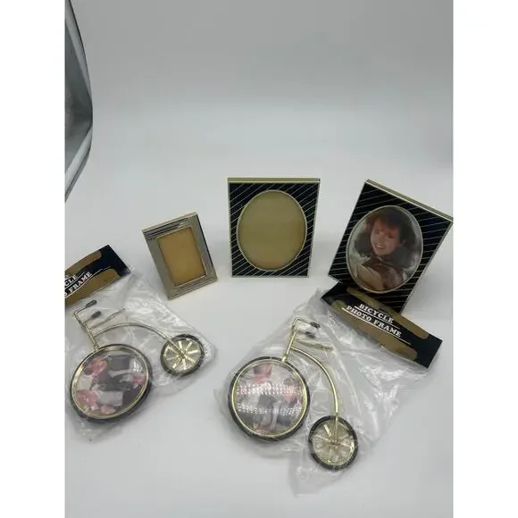 Lot 5 Vintage Picture Frames Incl Bicycle Frames Gold Tone Various Sizes