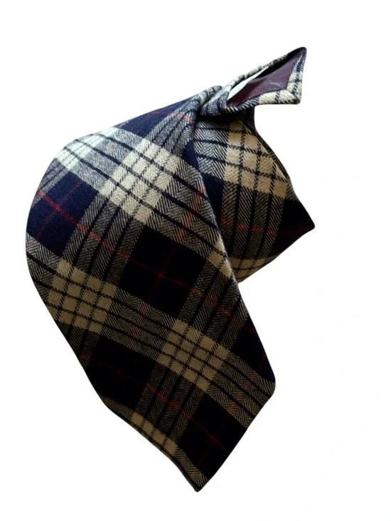 Vintage Viyella 55% Wool 45% Cotton Necktie Red Blue Cream Tartan Plaid Men Tie