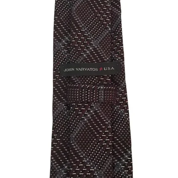 John Varvatos Star USA Men's Tie Maroon Plaid Wool/Silk 3.25
