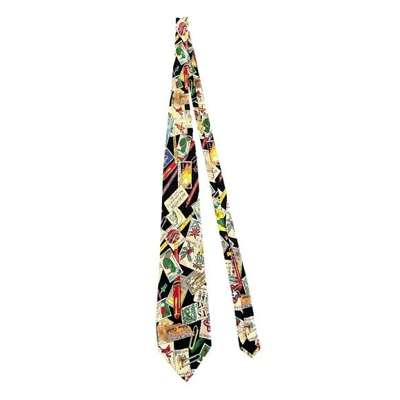 NICOLE MILLER VINTAGE 90s Novelty Print US Postage Stamp Silk Tie