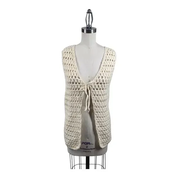 Vintage Bellariva Crochet Vest M Cream 100% Wool Italy Boho Cottagecore Festival