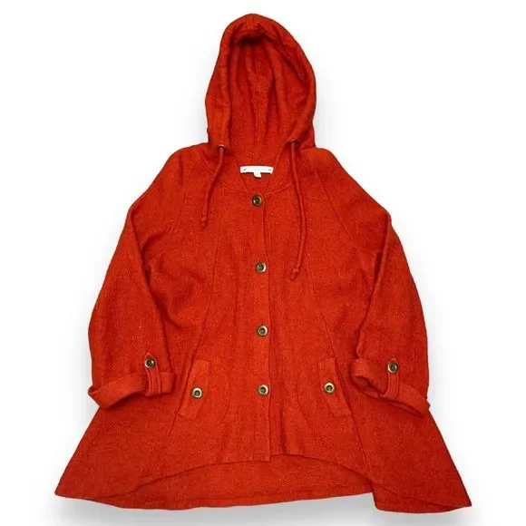 David Brooks Women's Brown/Burnt Orange LS Wool Metal Button Hooded Cardigan VTG