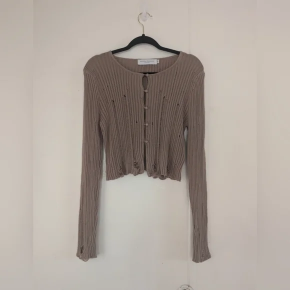 Tan Ribbed Women’s Cardigan