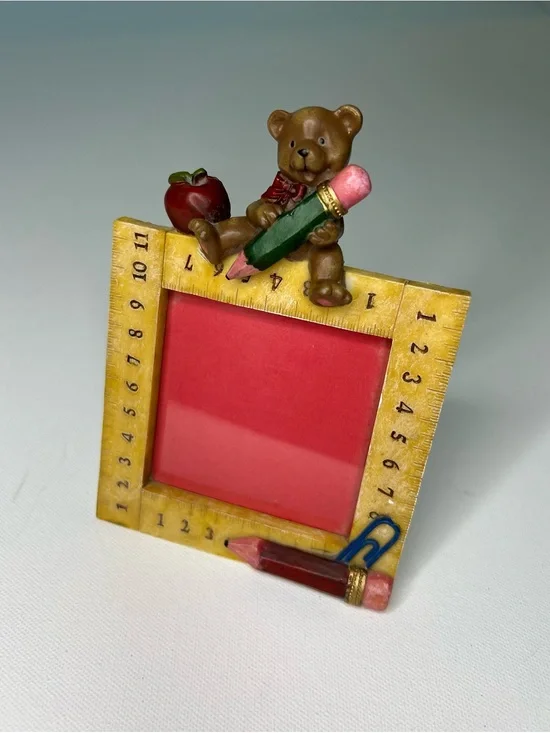 Vintage School Days Teddy Bear Resin Ruler Picture Frame 2x2