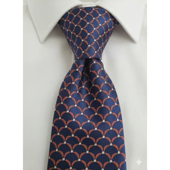 Paul Frederick blue orange scale print Italian silk tie - 58.5