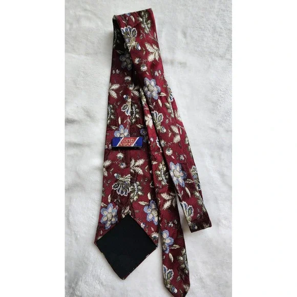 Lord Ascot Mens Silk Necktie Burgundy Red Floral Tapestry Pattern Wide Blade Tie