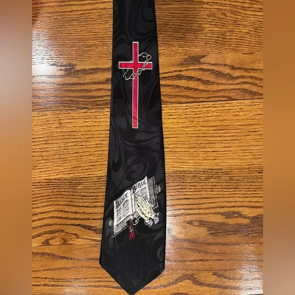 Black Tie with Red‎ Cross and Bible Design