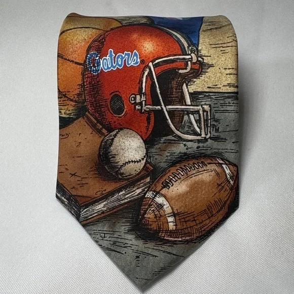Florida Gators Silk Tie with Football and Helmet Design