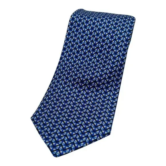 Cesare Casadonte Zegna Italy‎ Blue Geometric 100% Silk Tie