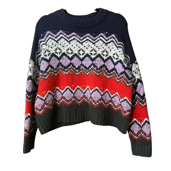 aerie fair isle crewneck cozy boxy sweater