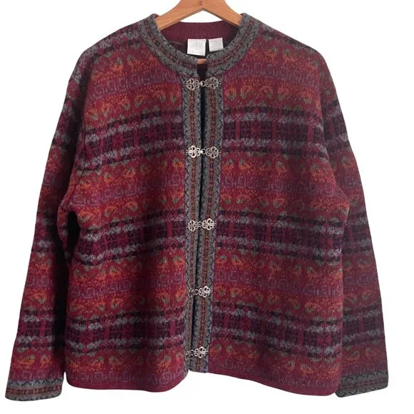 Vintage Petite Sophisticate Womens Fair Isle Wool Cardigan Size PM Cottagecore