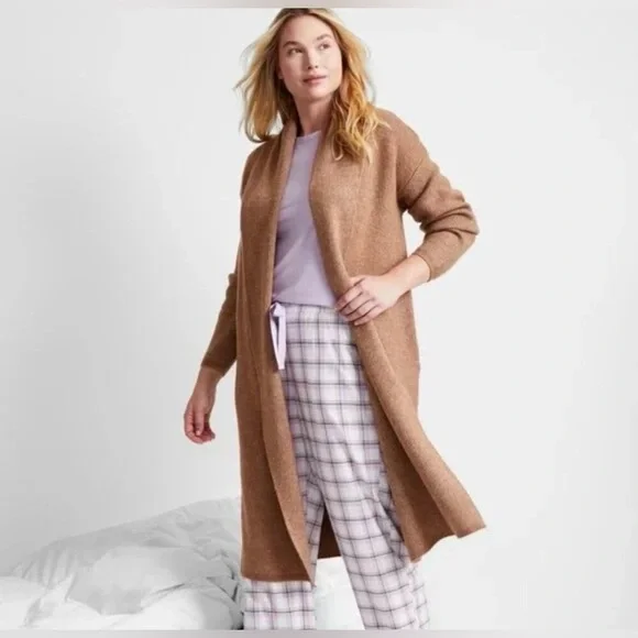 State of Day Cardigan Duster Robe Long Light Brown Pockets  NWT