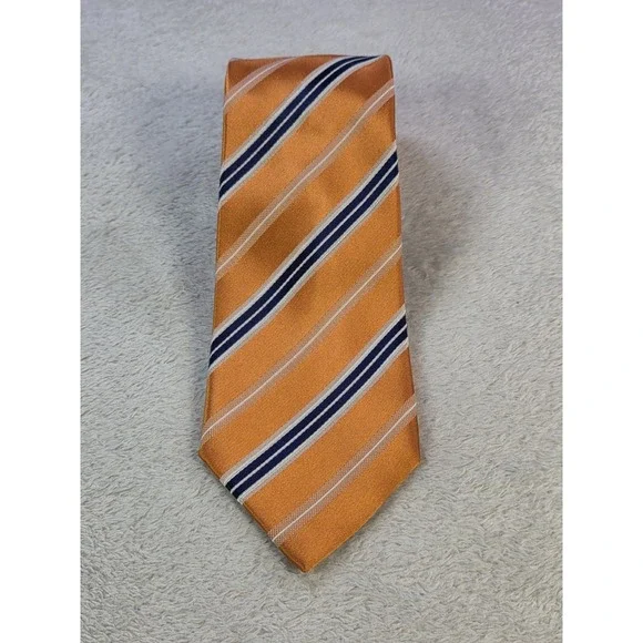Geoffrey Beene 100% Silk Tie Orange Blue Striped Classic Width Mens Necktie...