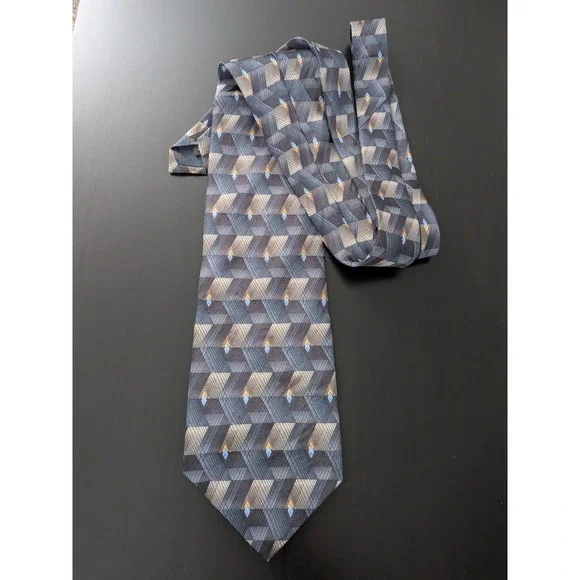 Geoffrey‎ Beene Tie Necktie Steel Blue Abstract Gray