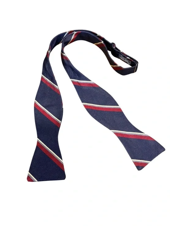 Robert Talbott Silk Bow Tie Navy Burgundy Stripe Self-Tie Vintage Men