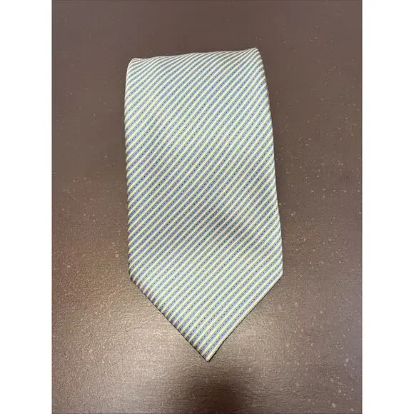 STEFANO RICCI Luxury Collection Silk Necktie ITALY Striped Yellow Blue Mens Tie
