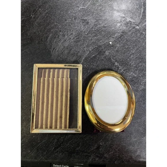 Vintage Gold‎ Tone Oval and Rectangle Photo Frames Set Small Desk Display