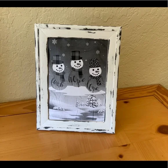 Farmhouse Christmas snowman buffalo picture 5x7 w/frame