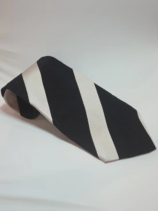 Emporio Armani Nylon/Silk Black and White Striped Patchwork VTG Tie 4.0x53