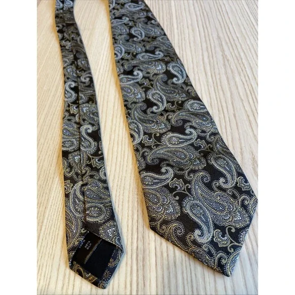 Men's Paul Frederick Tie silk paisley‎ black gold silver