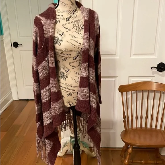 Striped Burgundy Open-Front Sweater